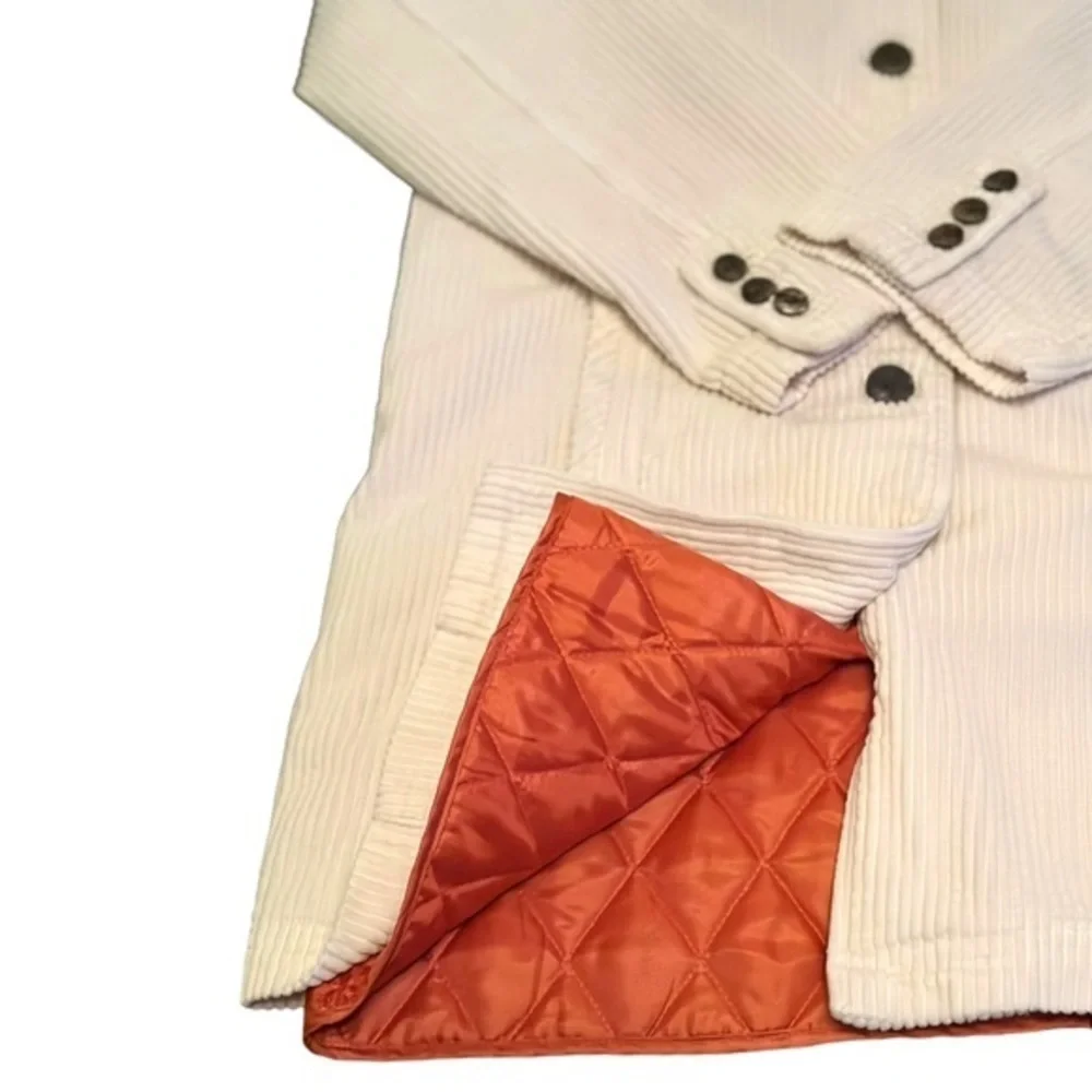 J. Jill Cream Button Up Corduroy Jacket w. Removable Quilted Orange Lining Small - Picture 7 of 14